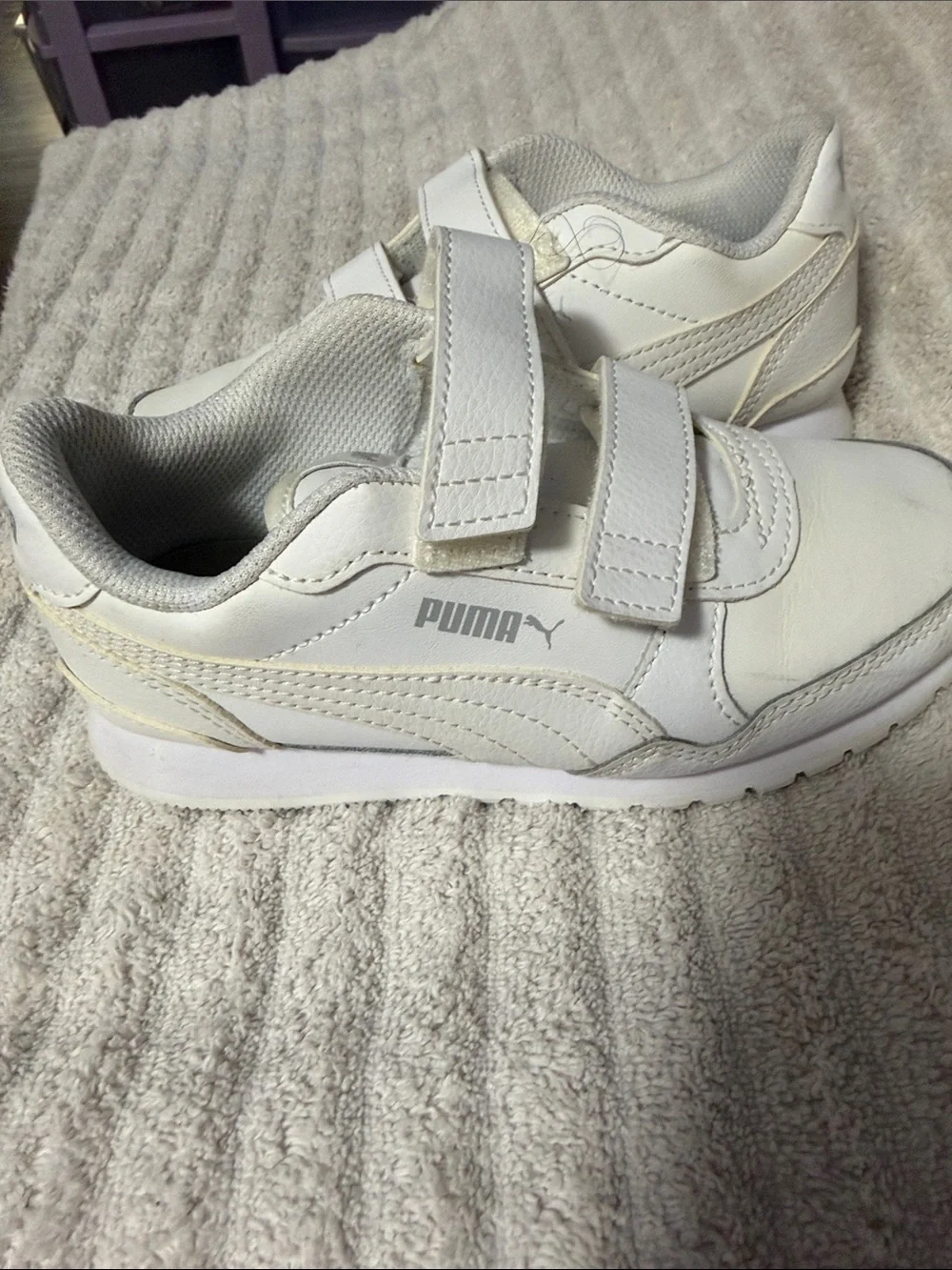 Puma Kids White Double-Strap Sneakers leather